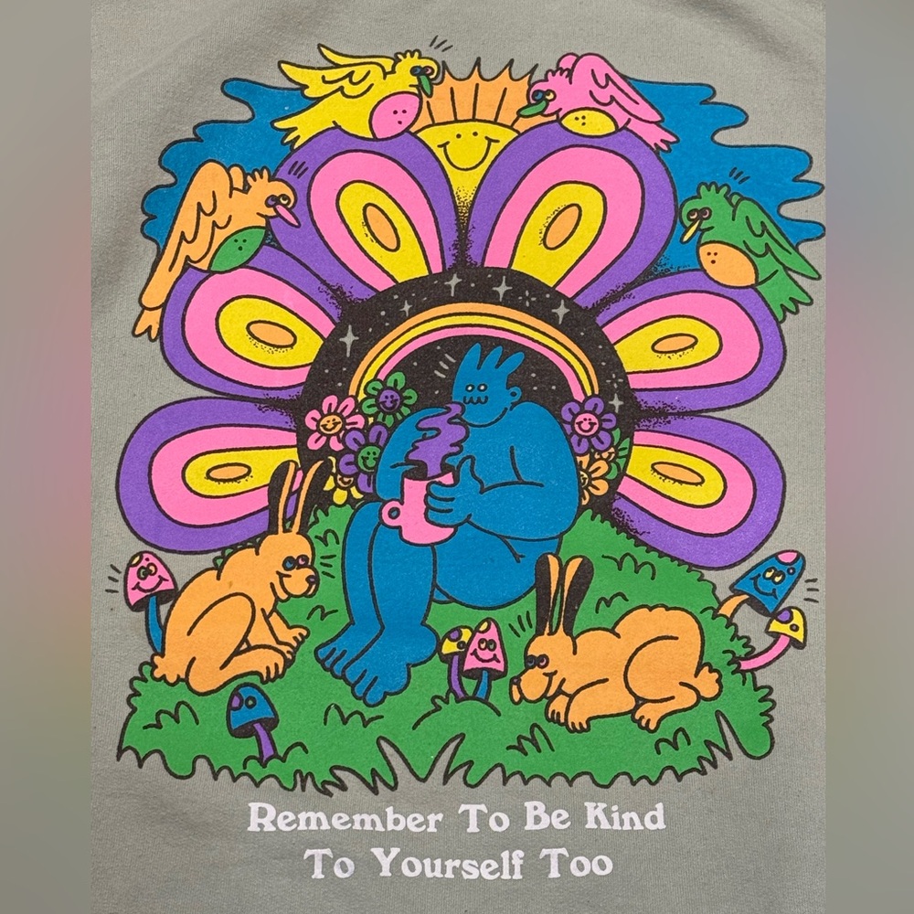 Light Green Graphic “ Be Kind” Sweatshirt with Colorful Design size Large . - Picture 5 of 5